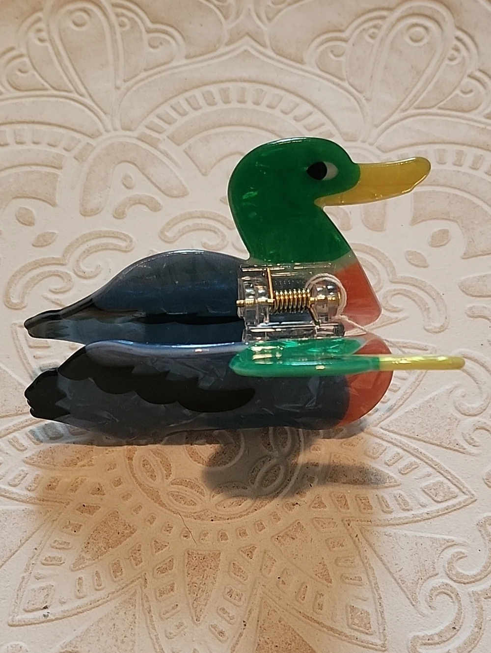 Duck-shaped Acrylic Hair Clip in Green, Yellow, Orange, Black, Gray